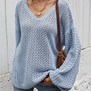 Blue Knit Off-the-Shoulder Sweater